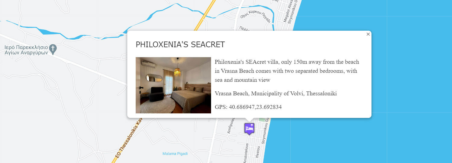 Philoxenia's SEAcret | Villa at Vrasna Beach | Map